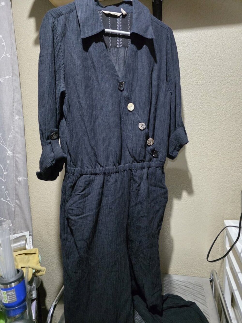 Soft Surroundings Cannes Jumpsuit Black Crinkle Gauze Long Sleeve Medium